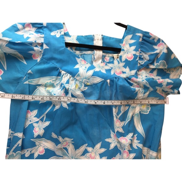 Royal Creations‎ Muumuu Hawaiian Dress Blue Floral Womens Size S Short Sleeve - Picture 7 of 8